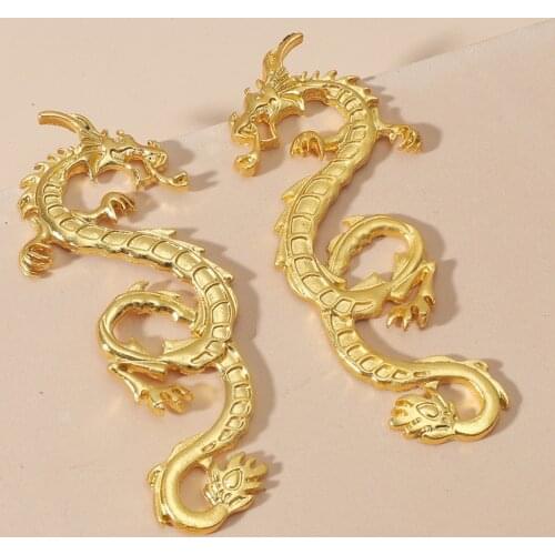 Minar Punk Hip Hop Twisted Dragon Pendant Earring for Women Gold Color Metal Alloy Twisted Animal Long Drop Dangle Earrings 2021