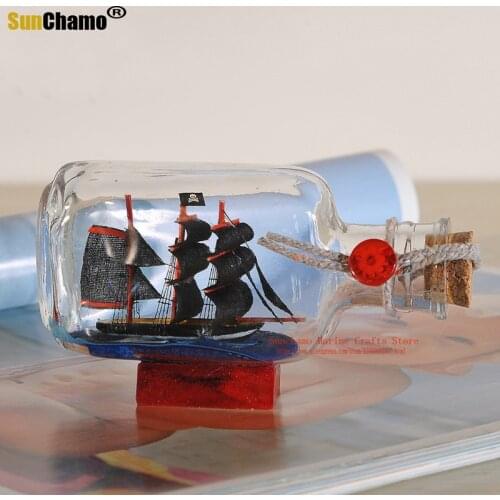 Mediterranean Model Sailing Boat In Bottles Small Garden Glass Figurines Miniatures Drift Bottle DIY Home Decoration Accessories