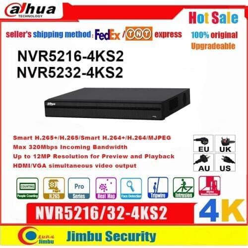 Dahua NVR 4K H.265 video recorder NVR5216-4KS2 NVR5232-4KS2 16CH 32CH up to 12Mp resolution preview&playback Tirpwire DVR
