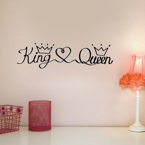 WJWY Romantic King Queen Phrase Wall Sticker Vinyl Bedroom Art Murals Baby Room Wall Decoration Home Decor