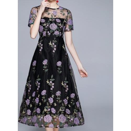 ZAWFL 2021 New Spring Woman Dress Mesh Embroidery High Waist Elegant Party Mexi Dresses Female Spring Lace Vestidos