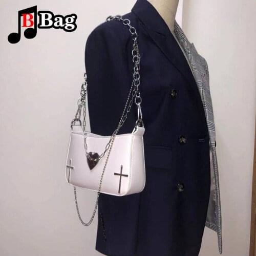 Womens Girl shoulder bag Love cross Handbag Metal pendant Y2K punk female underarm Bag messenger bag Lolita Satchel Retro bag