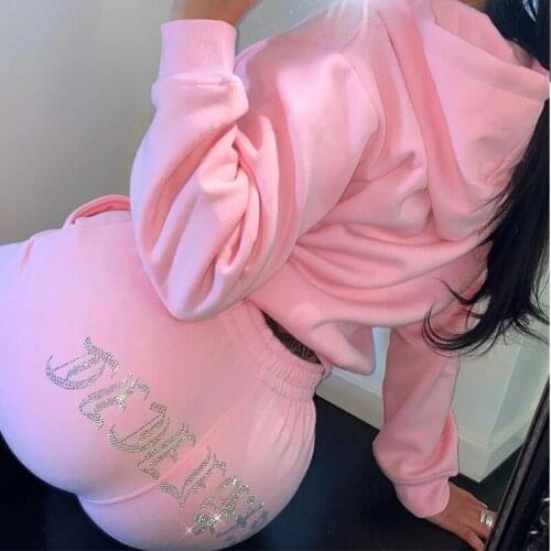 Womens Two Piece Set Diamond Rhinestones Letter Tracksuit For Women Jogging Casual Suits 2021 Spring Autumn Joggers Sets Female