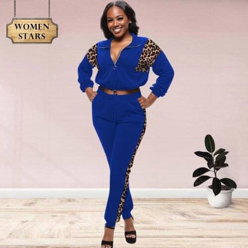 Two Pieces Sets Women Outfits Tracksuit Women Leopard Patchwork Crop Top Elastic Waist Pants Sets Fall Wholesale Dropshipping