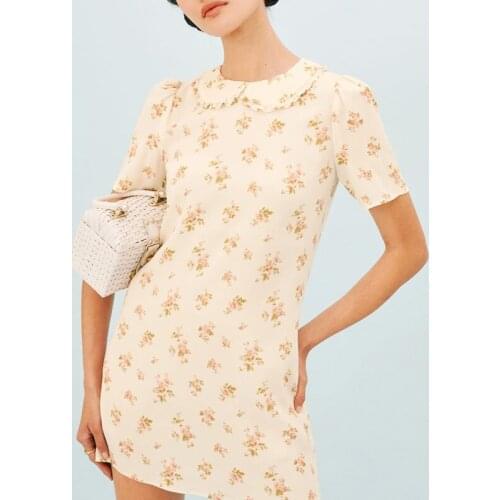 Girls garden floral print dress ladies sweet and cute dress doll collar slim loose waist dress