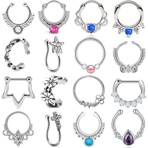 1PC Fake Nose Ring Nose Piercing Clip On Ring CZ Paved Crystals Non-Piercing Nose RingStainless Steel Body Jewelry