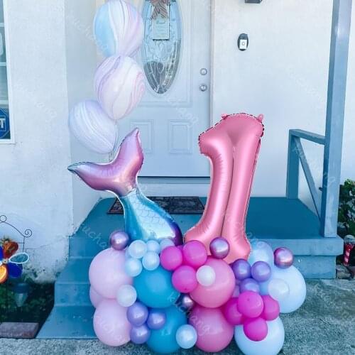 47pcs Mermaid Tail Balloon Garland Arch Kit Purple Pink Blue Latex Number Balloons Baby Shower Birthday Party Decorations