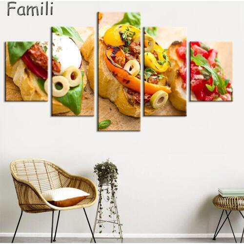 5pcs Delicious Vegetable Pizza HD Print Poster Frameless Painting Canvas Art Resturant Fast Food Store Wall Decor Good Printing