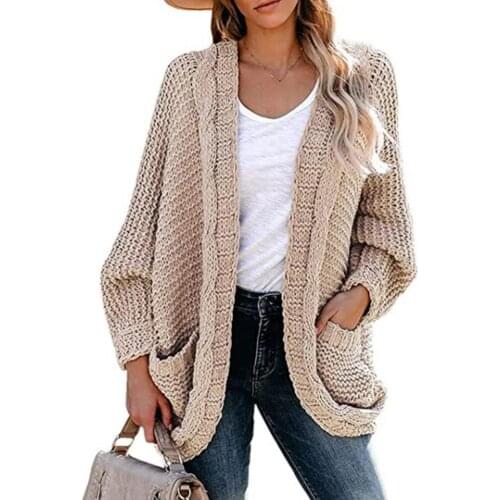 65% Dropshipping!!Winter Womens Jacket Solid Color Knitted Pocket Loose Large Size Cardigan Sweater