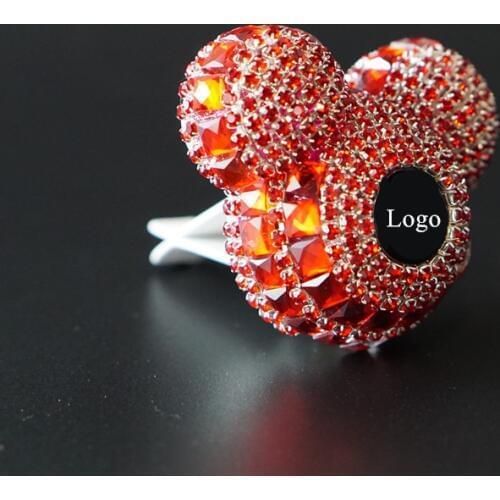 Custom Car Logo Red Rhinestone Car Perfume Air condition Outlet Vent Clip Air Freshener Diamond Fragrance Interior Accessories