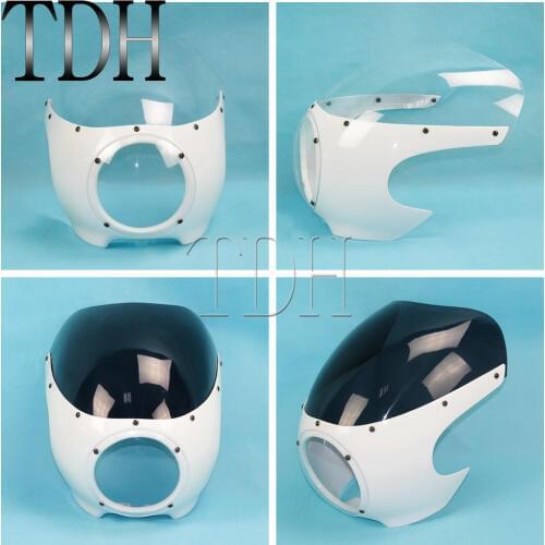 White Motorcycle Headlight Fairing Screen 5-3/4" Headlight Retro Cafe Racer Style For Harley Sportster Dyna Cafe Racer Bobber