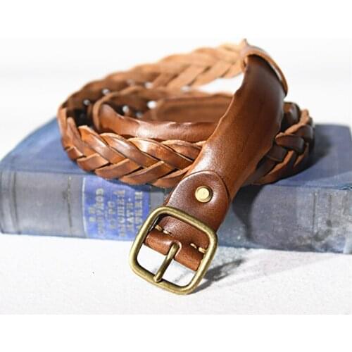 Hand-woven Ladies Belt Copper Buckle Designer Leather Belt Personality Fashion Breathable Belt 3.2cm Ceinture Homme Luxury