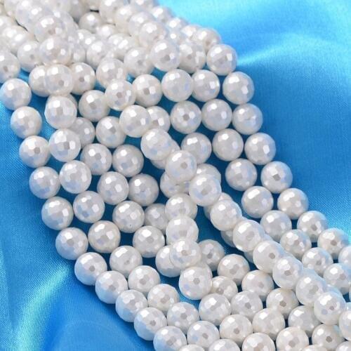 8/10/12mm Shell Pearl Beads Strands Grade A Faceted Round White For DIY Jewelry Making Necklaces Bracelets Handicrafts Supplies
