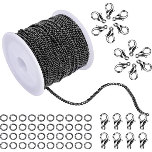2m 3.5mm DIY Open Link Chain Necklaces with 20 Lobster Clasps and 40 Jump Rings for Women Craft Pendant Necklace Making