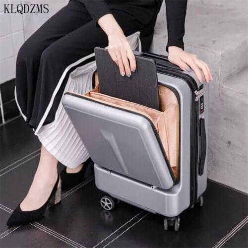 KLQDZMS 20’’24 Inch Mens Trolley Luggage Front Pocket Lock Cover ABS Lightweight Travel Suitcase On Wheels With Laptop Bag