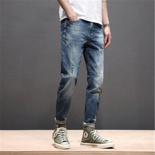 High Quality Summer New Men Elasticity Jeans Fashion Loose Mens Denim Pants Business Casual Male Straight Trousers Hole Harem