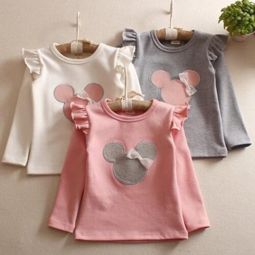 Girls'Long Sleeve T-shirt Childrens T-shirt Bottom-shirt Autumn 2019 Cartoon Embroidered T-shirt