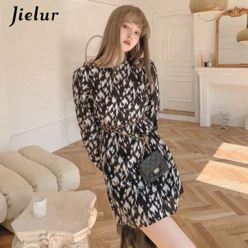 Jielur New Vintage O-neck Black Dress Spring A-line Sexy Dresses Women Long Sleeve High Waist Female Chiffon Floral Dress 2021