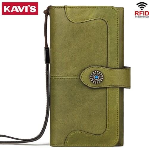 KAVIS 2021 New Genuine Leather Women Wallet Female Coin Purse Hasp Portomonee Clutch Money Bag Lady Girls Handy Card Holder Long