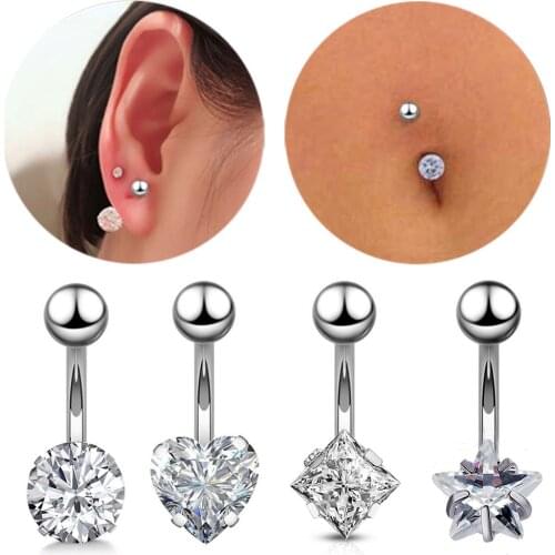 1PCS Crystal Belly Button Ring 14G Heart Belly Piercing Dangle Flower Navel Piercing Rose Gold Sexy Navel Bar Cute Belly Ring