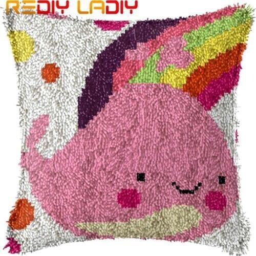 Latch Hook Cushion Pink Whale Love Printed Canvas Cushion Cover Acrylic Yarn Crochet Pillow Case Kits Hobby & Crafts Home Decor