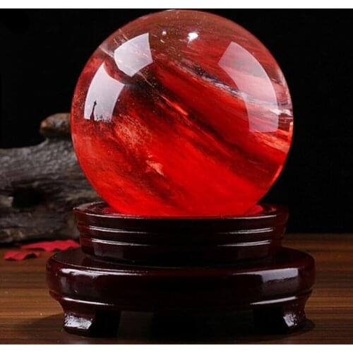 80mm Red Citrine Calcite Quartz Crystal Sphere Ball Healing Gemstone with Stand