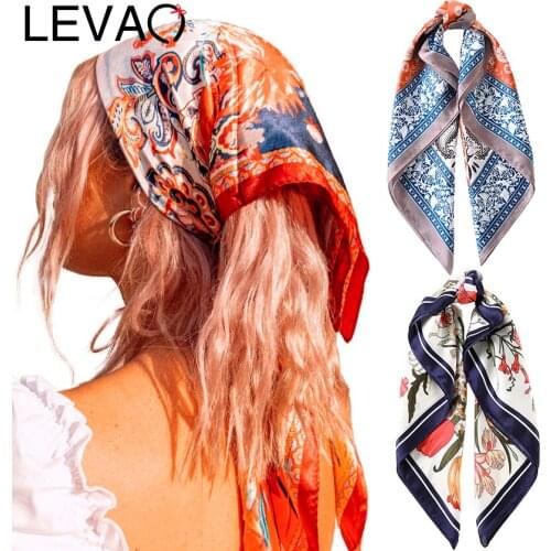 Levao Fashion Satin Printing Square Hair Scarf Bandanas For Women Soft Turban Headband Headwrap Hair Accessories