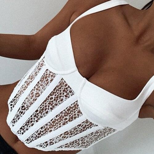 Hot Sale INS Sexy Backless Tank Top Women Streetwear Lace Splicing Vest Female Fashion Strap Sleeeless Corp Top Elegant Ladies