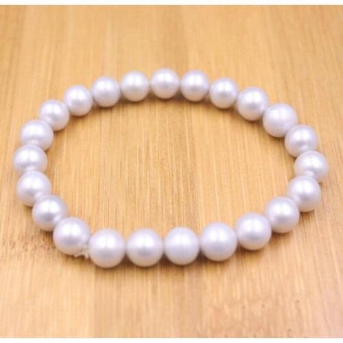 Best 8-9mm Natural Freshwater Grey Pearl Beaded Bracelet Woman Lucky Gift Bangle