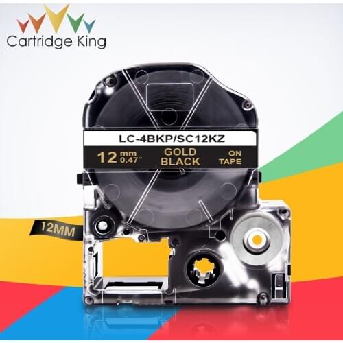 SC12KZ LC-4BKP Gold on Black 1/2" 12mm Label Tape for Epson LabelWorks LW-300 LW-300L LW-C410 King Jim TepraPro Label Maker