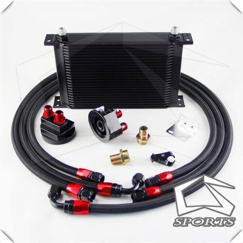 25 Row AN-8/AN8 Engine Oil Cooler Black+ Filter Relocation hose Kit