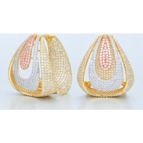 ModemAngel Fashion 3Tone Cubic Zirconia Earrings Trendy Charms DUBAI Big Round Hoop Statement Earring for Women Wedding Jewelry