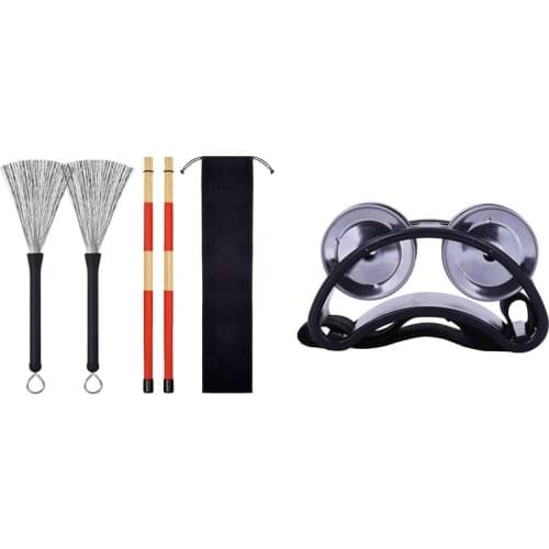 4 Pcs Set Musical Instrument Accessories: 1 Pcs Foot Tambourine Percussion & 3 Pcs Hot Rod Sticks Drums Brush