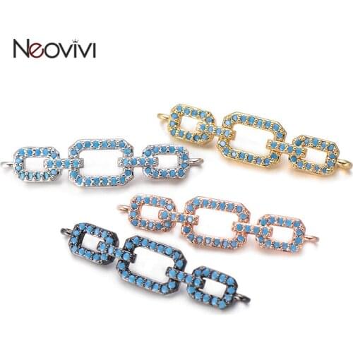 Neovivi Blue Zircon Long Strip Charm Buckle Shape Beads fir Bracelets Necklace DIY Micro Pave CZ Charms for Jewelry Making Craft