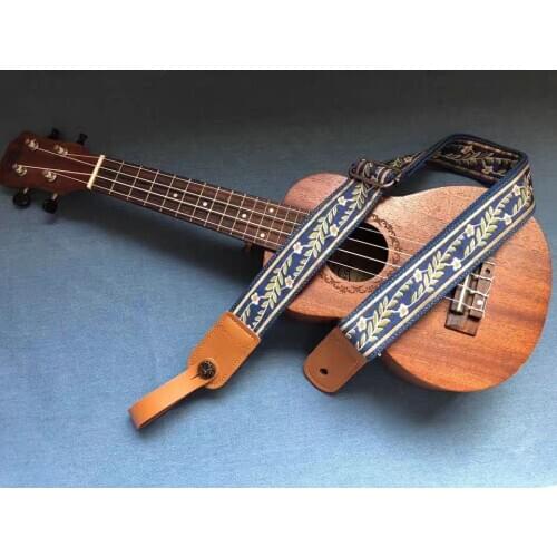 Original design and artistic style retro blue flower grass ukuleli strap with piano head and Chinese small four string strap