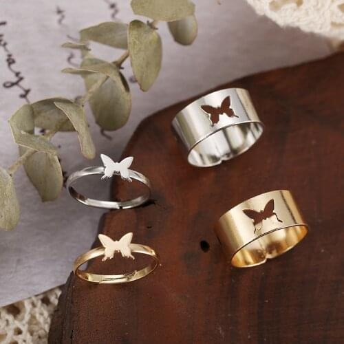 Punk Fashion Gold Silver Color Butterfly Opening Ring For Lovers Couples Women Men Hollow Animal Rings Anniversary Gifts Jewelry