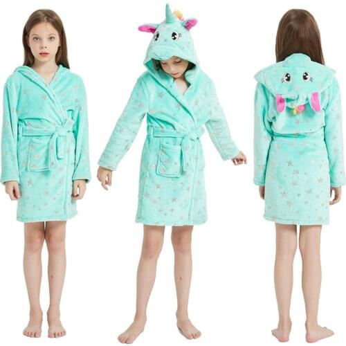 Girls Unicorn Hooded Pajamas Animal Cartoon Kids Bathrobes Warm Flannel Towels Sleepwears for Babies Funny Cosplay Bath Robes