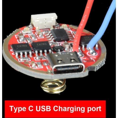 28.5mm USB-C 2.5-4.2V Middle switch stepless dimming Driver circuit board for XHP50 T6 L2 XPL Type C USB rechargeable flashlight