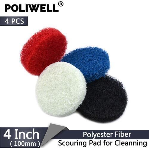 POLIWELL 4PCS 4 Inch 100mm Polyester Scrubbing Pads Industrial Scouring Pad Bathroom Kitchen Automotive Cleaning Polishing Kit