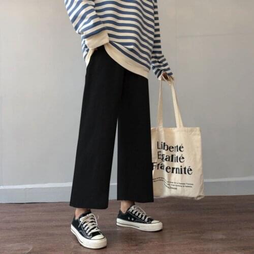 Cusual Pants Women Spring Summer Ankle-length Loose Wide Leg Elastic High Waist Oversize Black Simple Comfortable Elegant Ladies