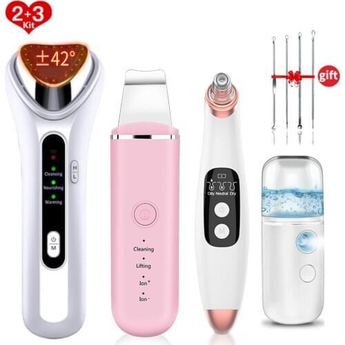 USB Profession Facial Vibration Heating EMS Beauty Instrument +Skin Scrubber Blackhead Remover Deep Face Cleaning Skin Care Tool