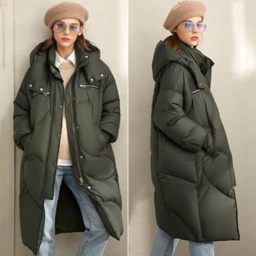 Minimalist Warm Fashion Down Jacket Ladies Winter New High-Quality 80% White Duck Down Cocoon Type Long Jacket Luxury Jacket 215