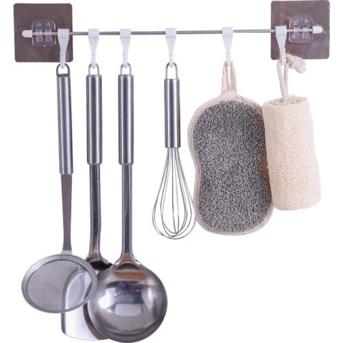 Self Adhesive 6 Hook White ABS Wall Hook For Kitchen Strong Bathroom Hanging Hooks Key Clothes Kitchen Accessories