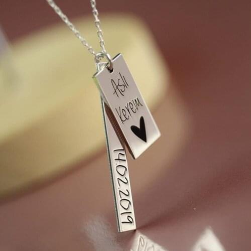 SILVER NECKLACE WITH PERSONAL NAME AND DATE SPECIAL DAY GIFT