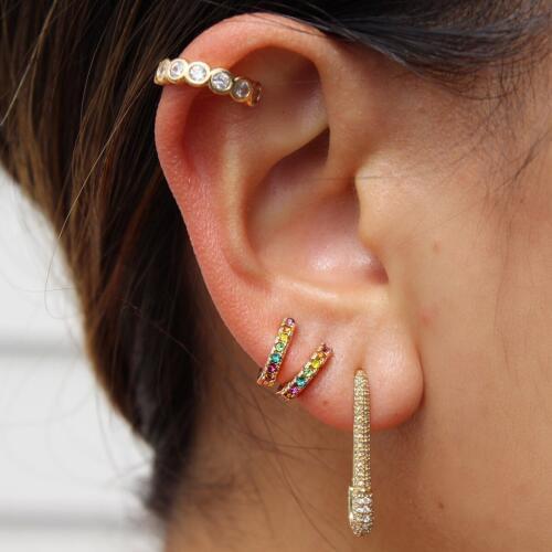 Delicate 925 sterling silve classic circle cuff design bezel cubic zirconia cz stack stackable simple women no pierced earring