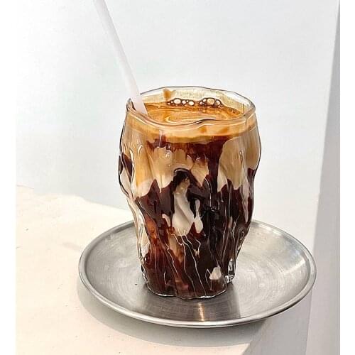 320ml Japanese Hammered Glass Cup Irregular Coffee Mug Foreign Wine Glass Whiskey Glass Home Milk Tea Juice Cup Bar Drinkware