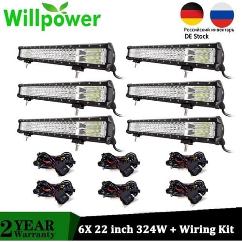 Willpower 2/4/6 pcs 23 inch 324W Offroad LED Bar 3-Row Combo Beam Driving LED Work Lightbar for Truck SUV ATV 4x4 4WD 12V 24V