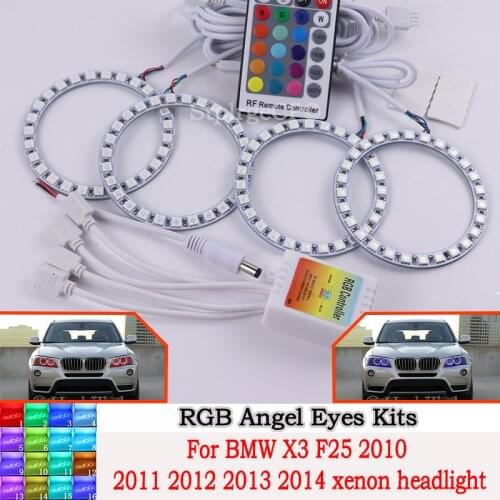 High quality DRL Angel Eyes LED RGB CCFL SMD headlight 4 ring set For BMW X3 F25 2010 2011-2014 xenon headlight car accessories