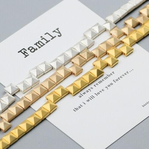 WLYeeS 68Pcs Matte 6mm SquarePyramid Hematite beads polish Two-holes Spacer Loose bead for Diy Bracelet Jewelry Making Finding