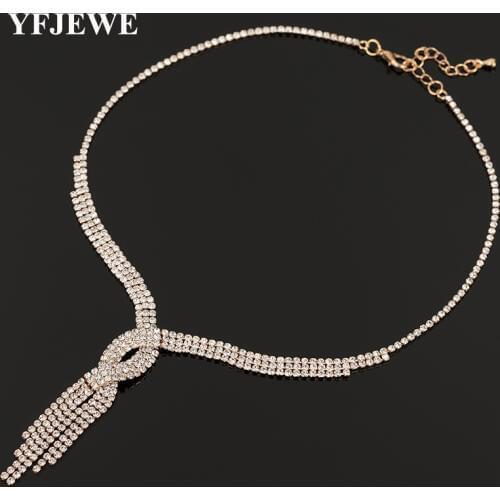 YFJEWE New Trendy Design Tassel Long Statement Necklace Jewelry Women Wedding Accessories Rhinestone Women Necklace Gift N320